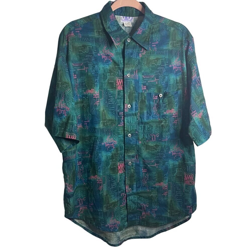 Virgin Key West Vintage Mens Shirt Size Medium Green Button Down Handmade